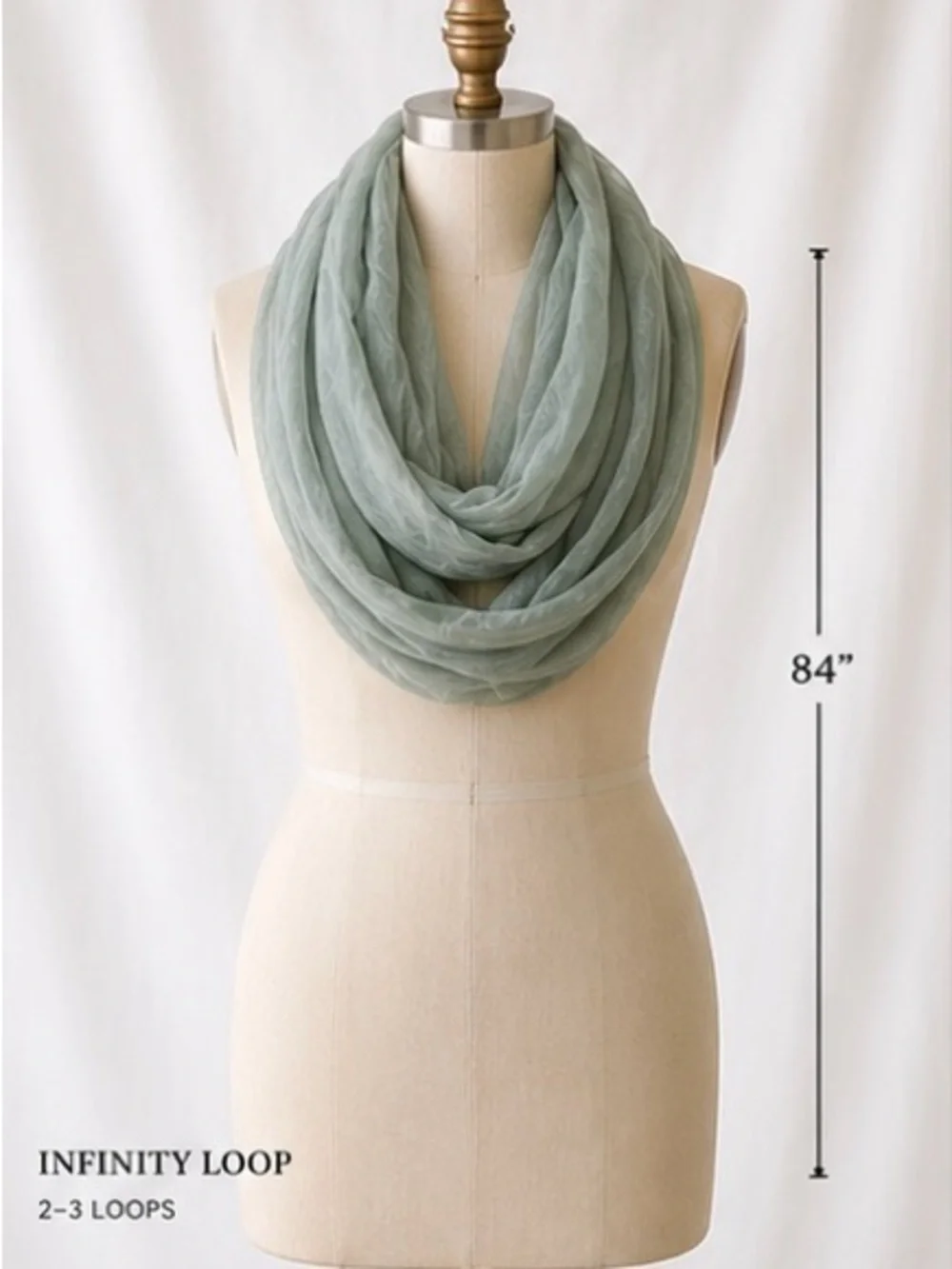 Carmen Marc Valvo 100% Silk Sage Green Chiffon Long Scarf Wrap Shawl 84”